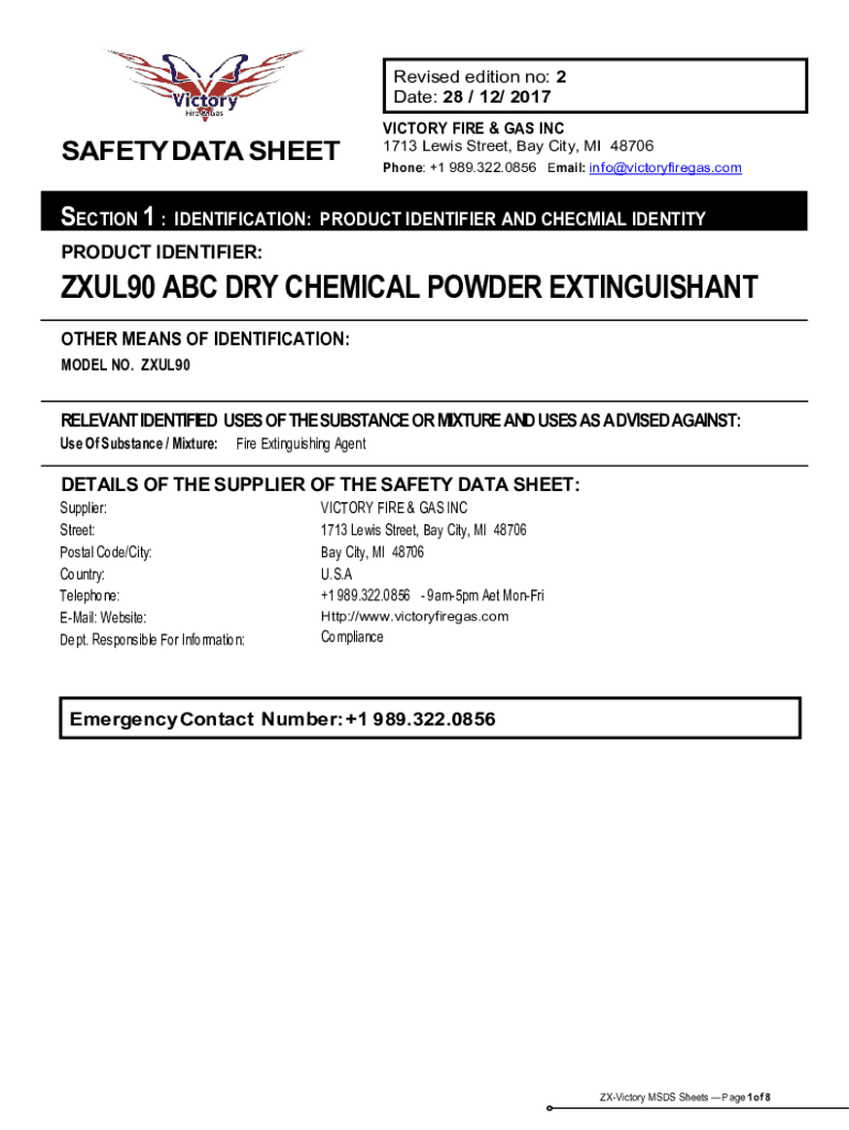 Fillable Online SAFETY DATA SHEET Victory Fire & Gas Inc. SECTION 1