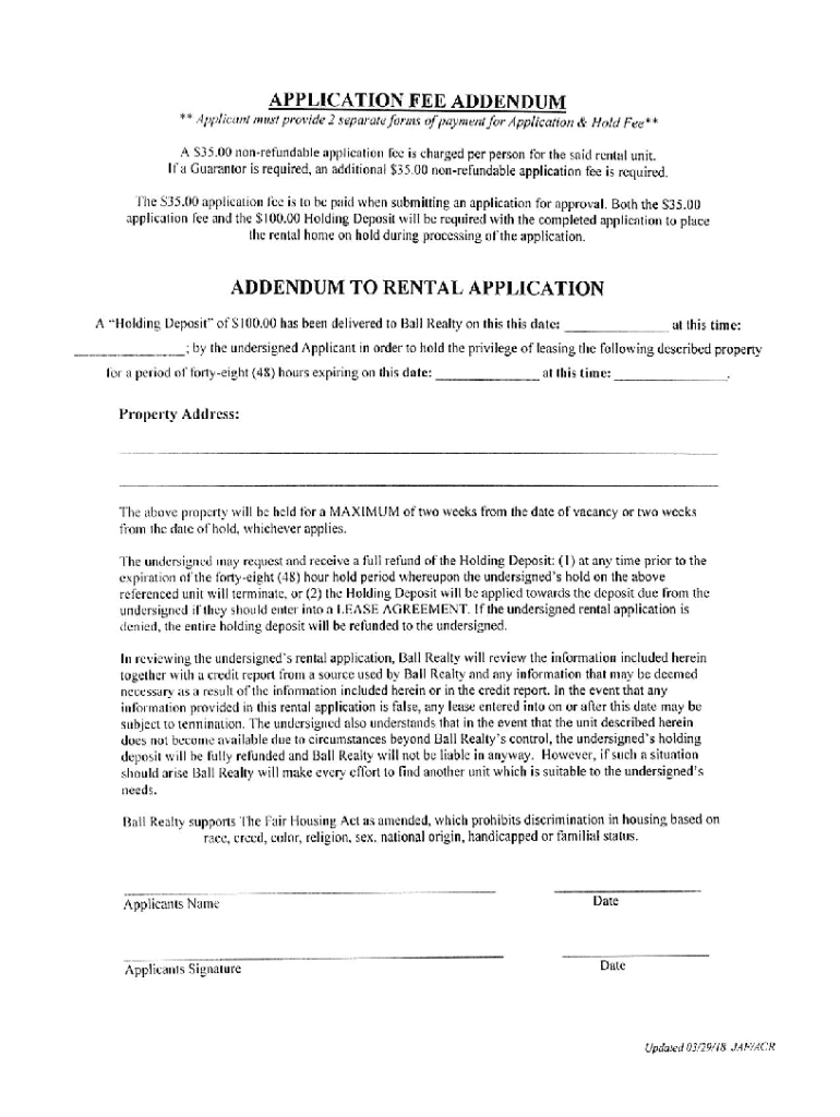 Fillable Online application fee addendum Brookstone Apartments Fax