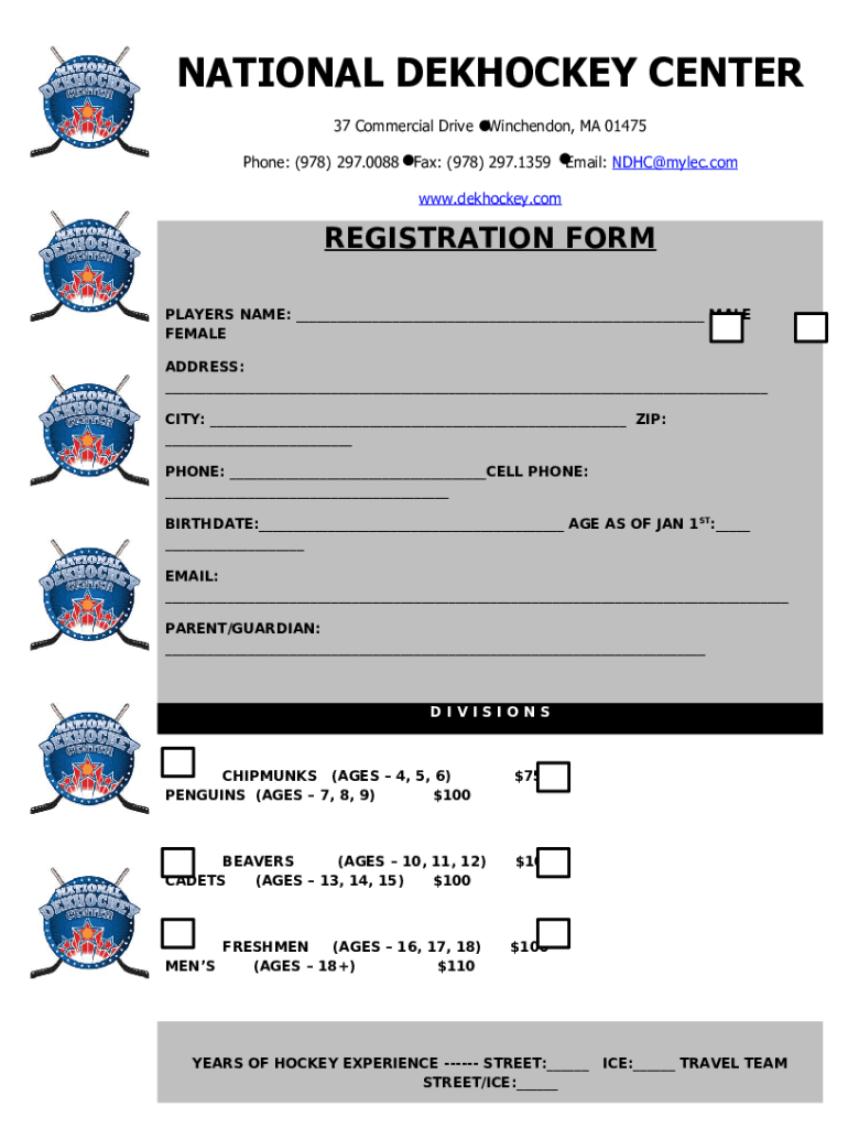 Men's League National Dek Hockey Center Doc Template pdfFiller
