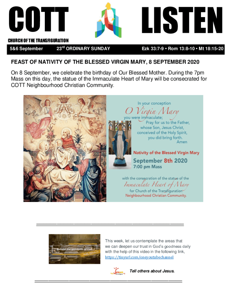 Fillable Online Feast of the Nativity of the Blessed Virgin Mary Fax