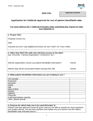 Application for Caldicott approval for use of patient ...