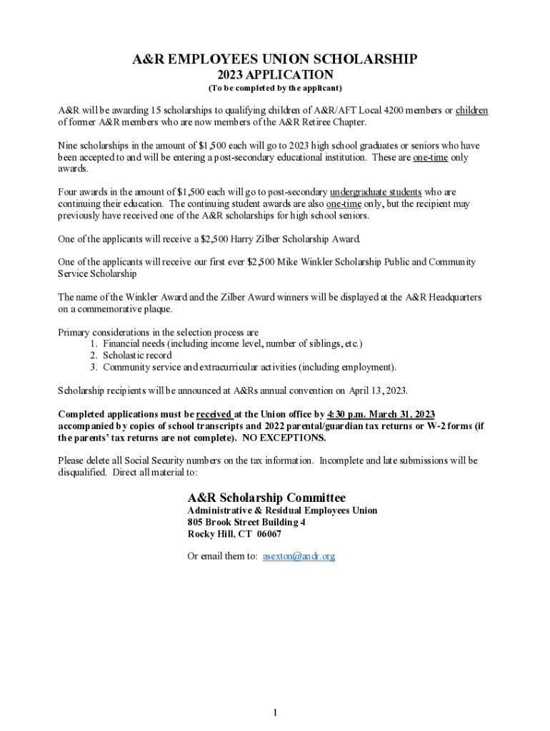 Fillable Online A&R Academic Scholarships American Federation of