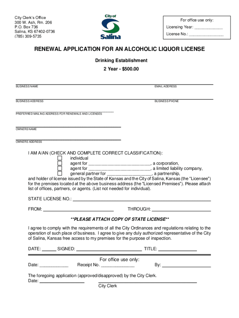 Fillable Online Salina City Clerk, 300 W Ash St, Suite 206 Fax Email Print pdfFiller