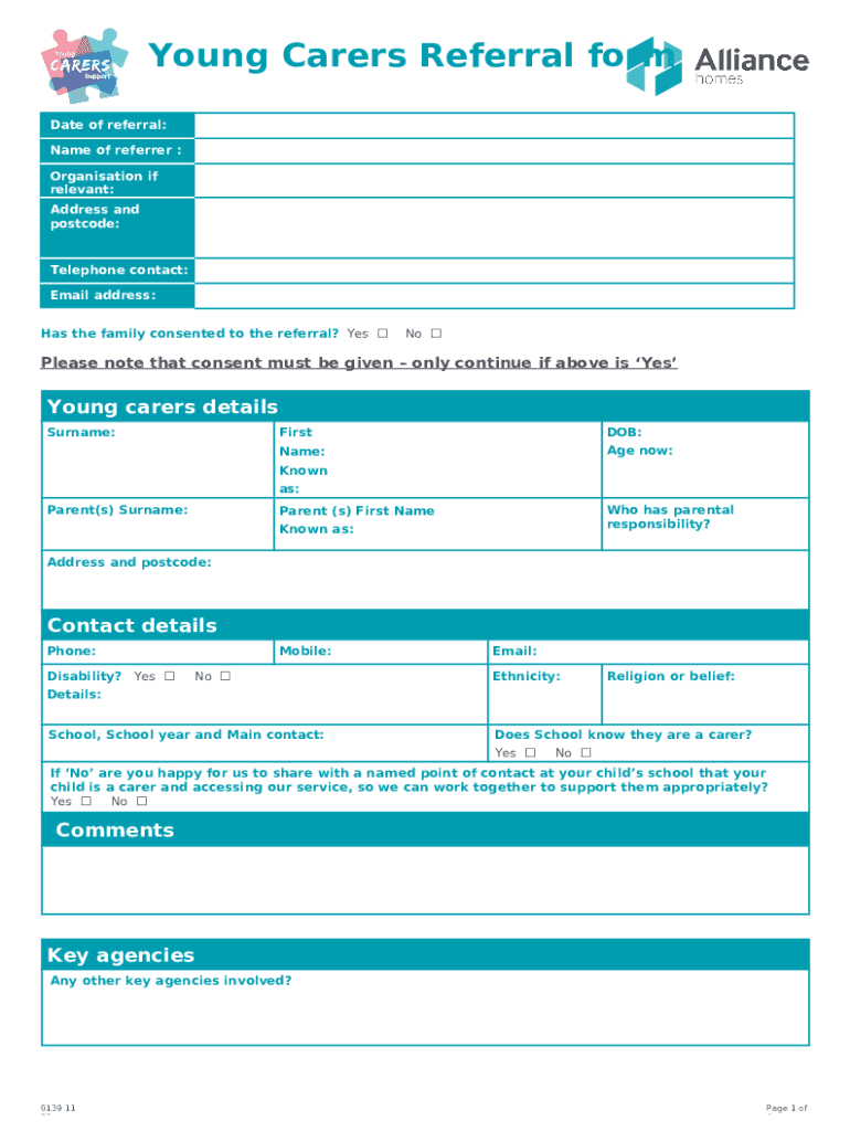 Young Carers Referral Home Doc Template pdfFiller