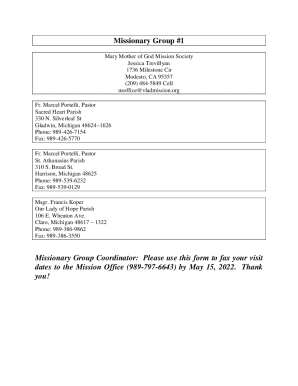 Please use this form to fax your visit dates to the Mission Office (989 ...