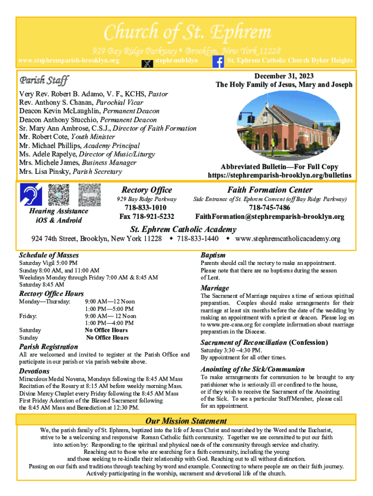Fillable Online St Ephrem's Church, 929 Bay Ridge Pkwy, Brooklyn, NY