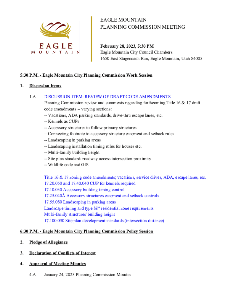 Fillable Online - Eagle Mountain City Planning Commission Work Session ...