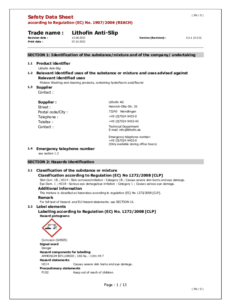 Fillable Online Mixture Washing and cleaning products, containing
