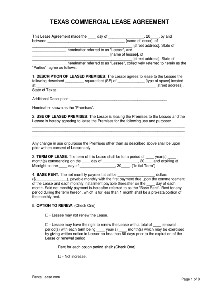 texas commercial lease agreement template word Preview on Page 1
