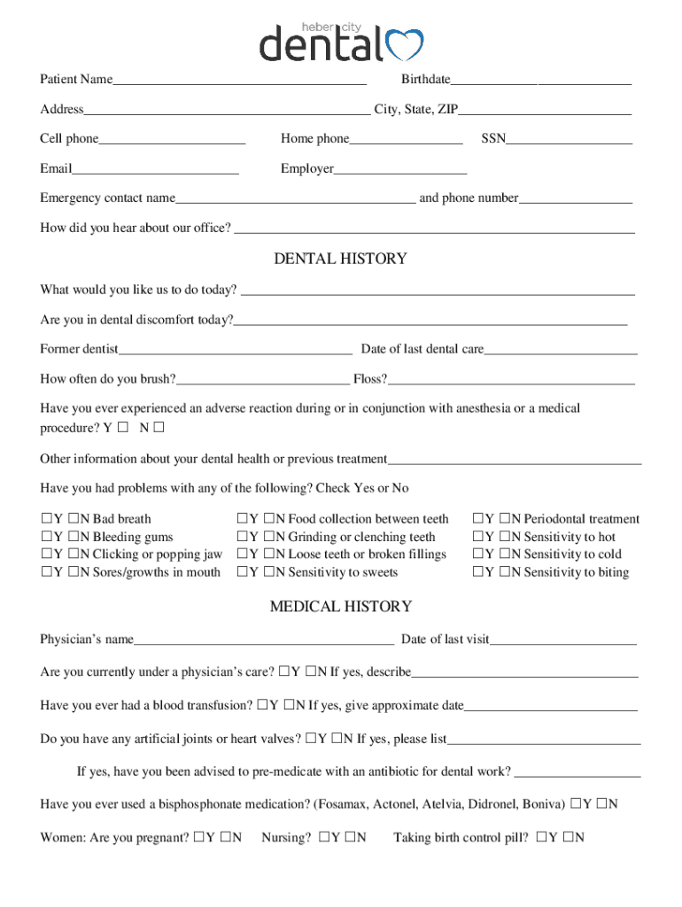 Fillable Online DENTAL HISTORY MEDICAL HISTORY Fax Email Print pdfFiller