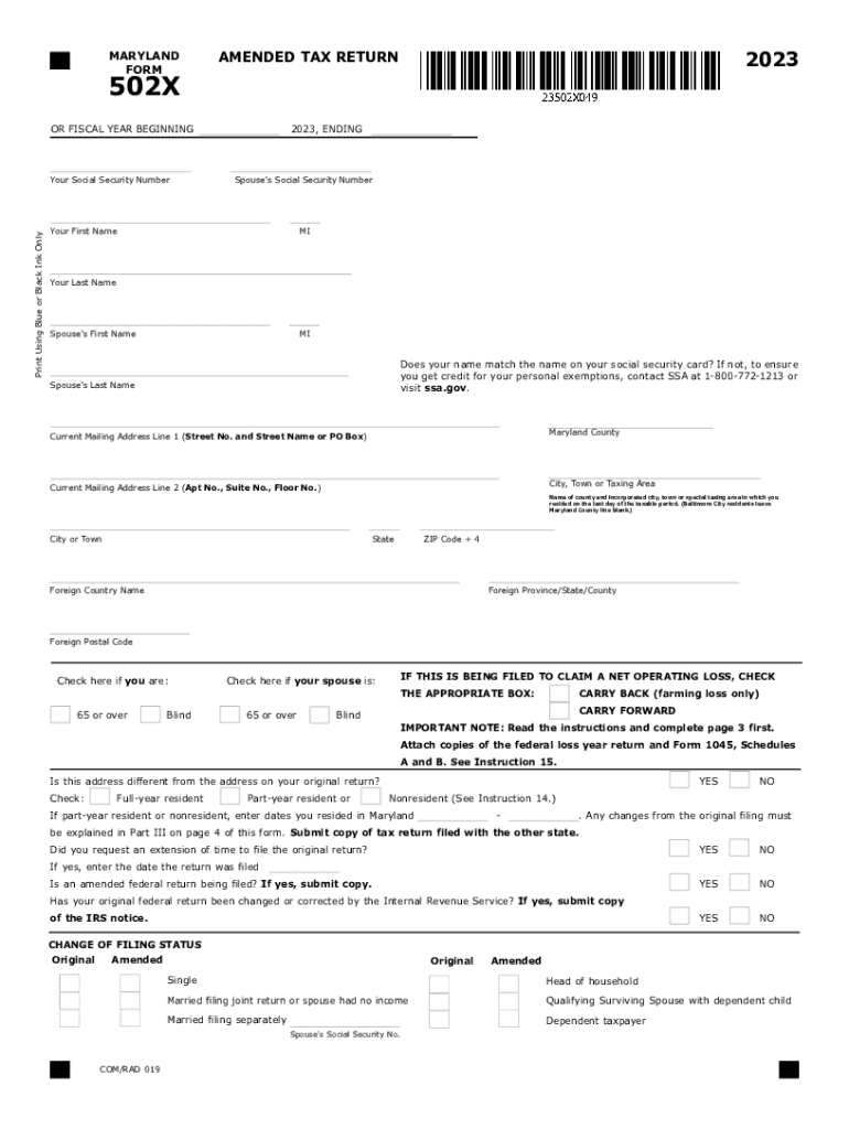 Tax Year 2023 502X Amended Tax Return Tax Year 2023 502X Amended Tax Return Preview on Page 1