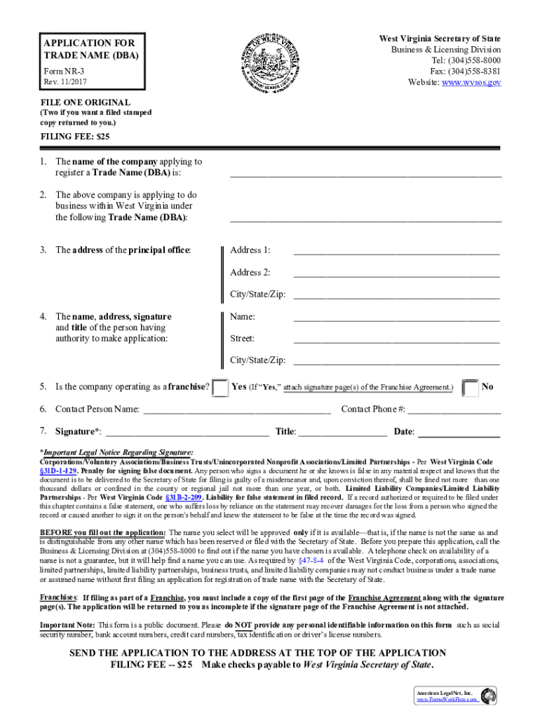 Fillable Online Fillable Online sos wv Business and Licensing WV