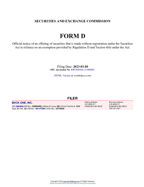 BUCK ONE, INC. Form D Filed 2023-03-08. Accession Number