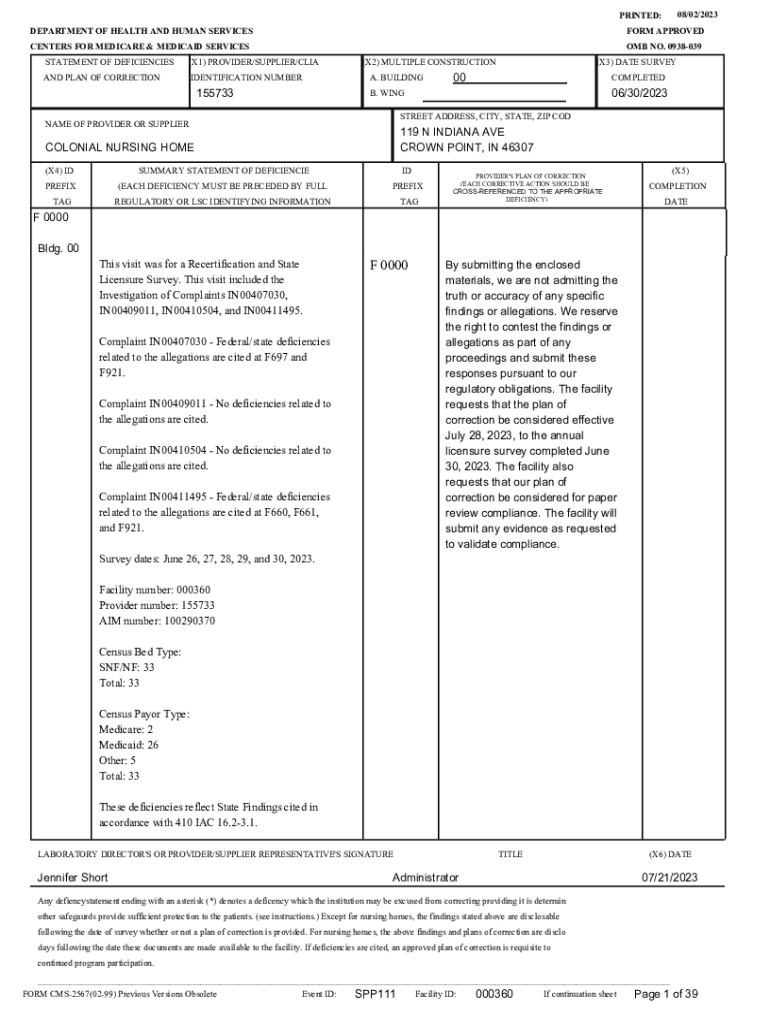 Fillable Online ossian health care and rehabilitation center IN.gov