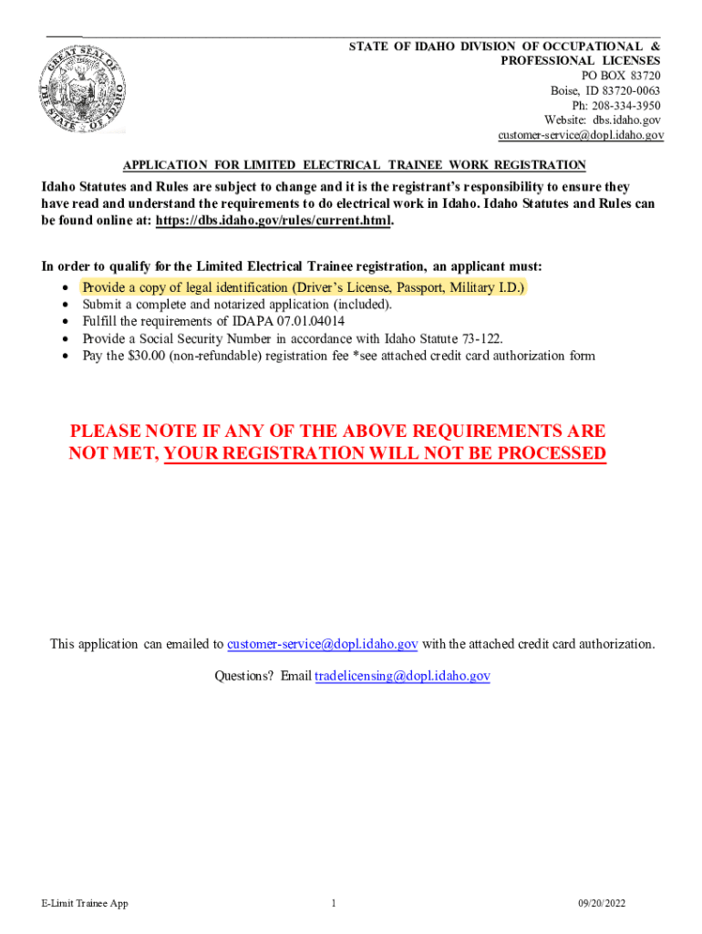 Fillable Online dbs idaho application for provisional journeyman