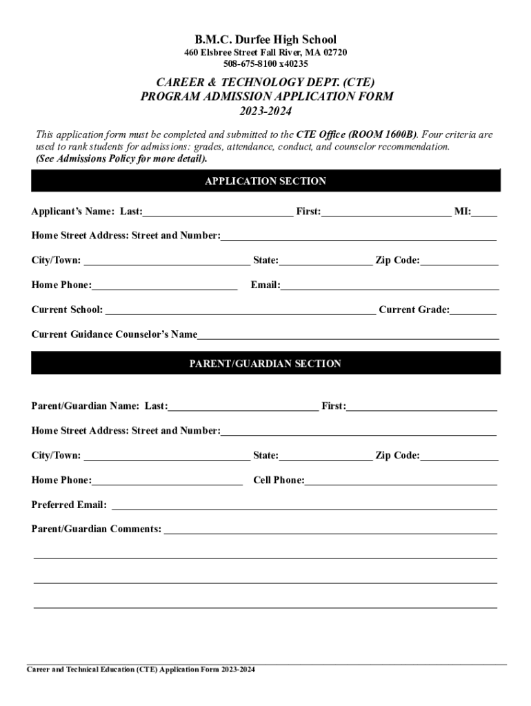 Fillable Online B M C Durfee High School in Fall River, MA Fax Email