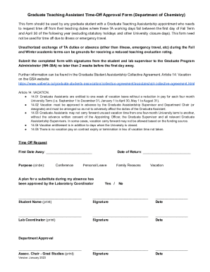 Fillable Online Graduate Teaching Assistant Time-Off Approval Form Fax ...