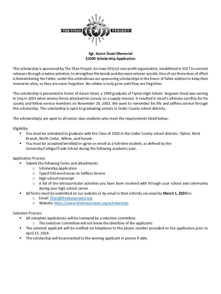 Fillable Online High School Senior Student $1000 Scholarship ...