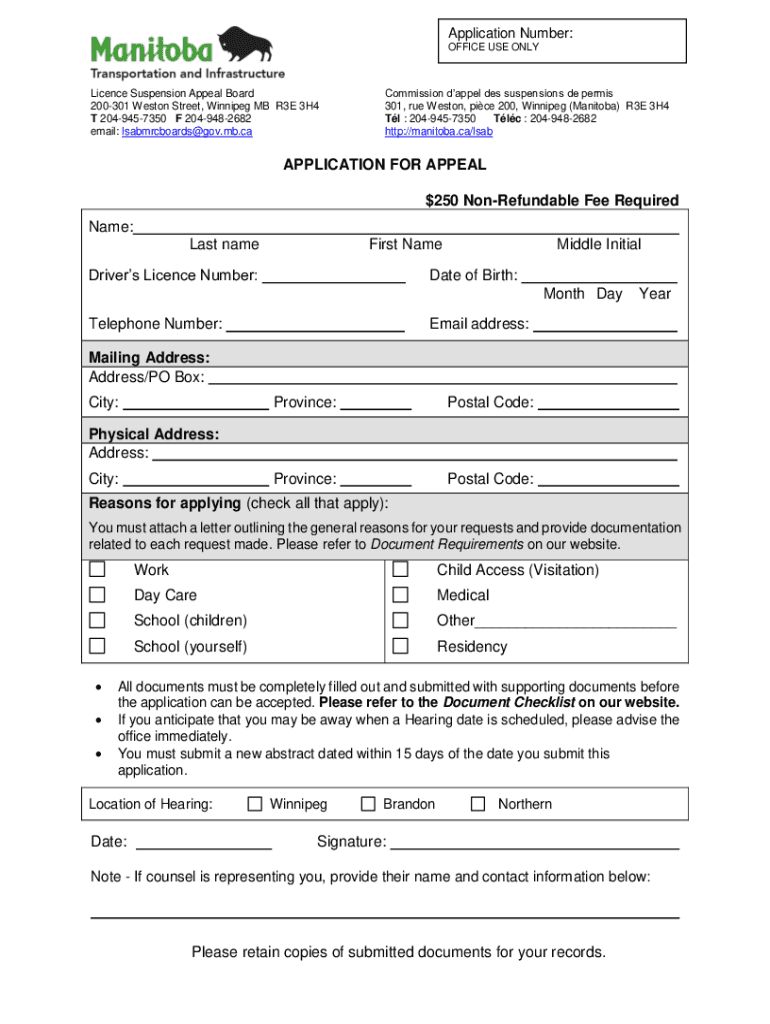 Fillable Online Licence Suspension Appeal BoardTransportation and Fax Email Print pdfFiller