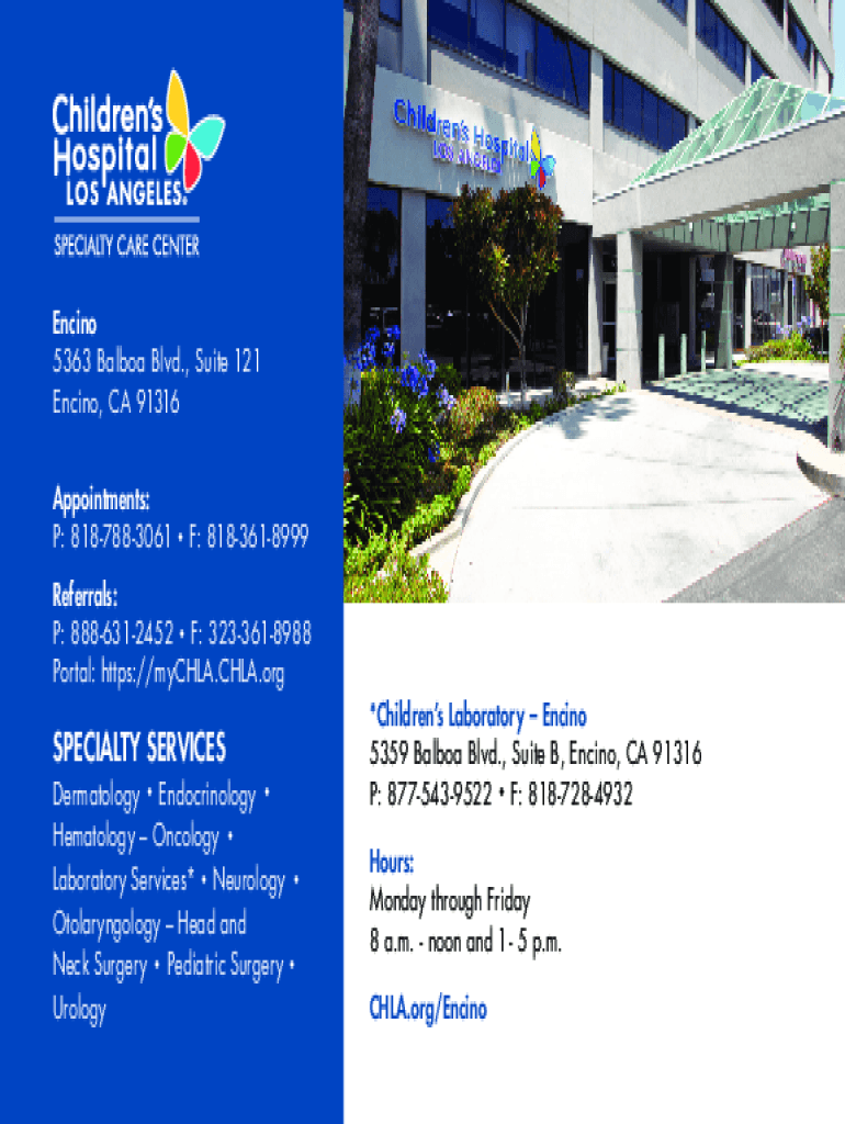 Fillable Online CHILDREN'S HOSPITAL LOS ANGELES ENCINO Fax Email