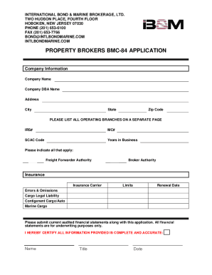 FREIGHT BROKER BOND (BMC-84) APPLICATION