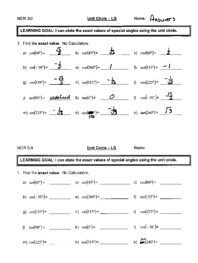 Fillable Online Teachers Wrdsb How To Find The Exact Value Of Sin 300 