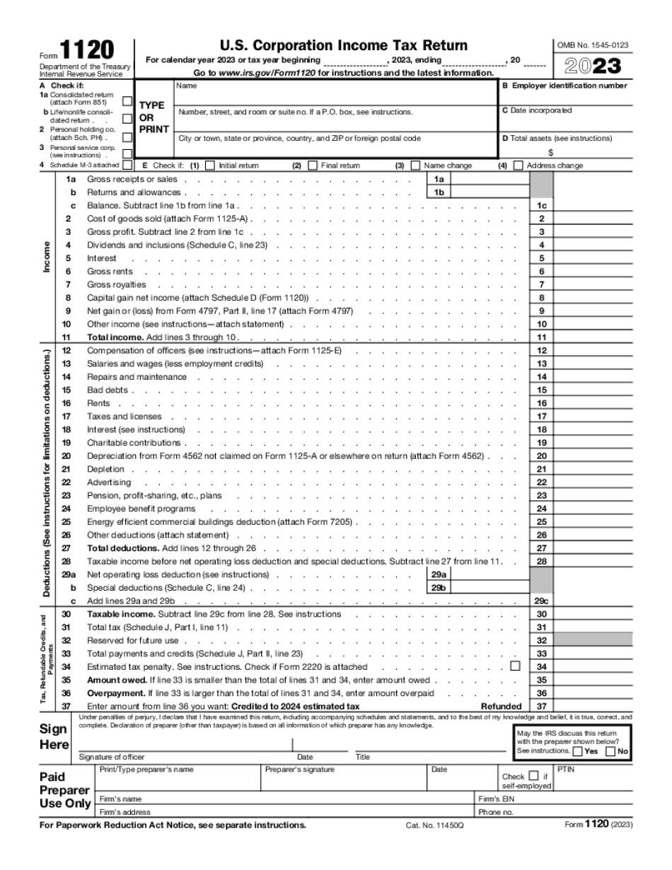 Write On Form 1120 Online