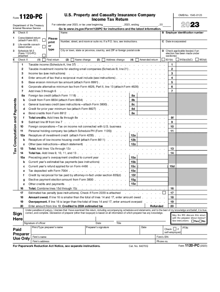 About Form 1120-PC, U S Property and Casualty Preview on Page 1