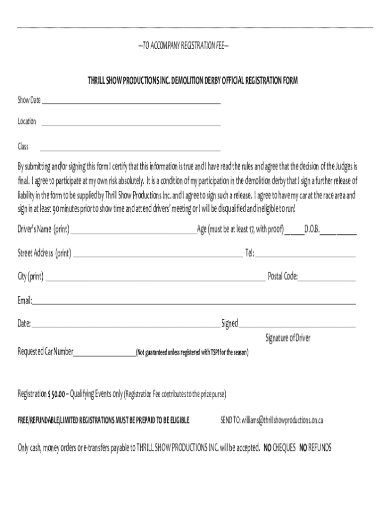 Fillable Online 2023 Yolo County Fair Demolition Derby Entry Form Fax
