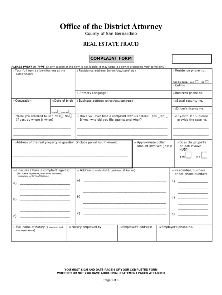 real estate fraud complaint form Preview on Page 1