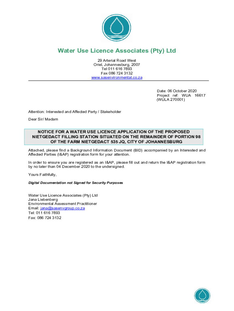 Fillable Online Water Use Licence Associates Fax Email Print pdfFiller