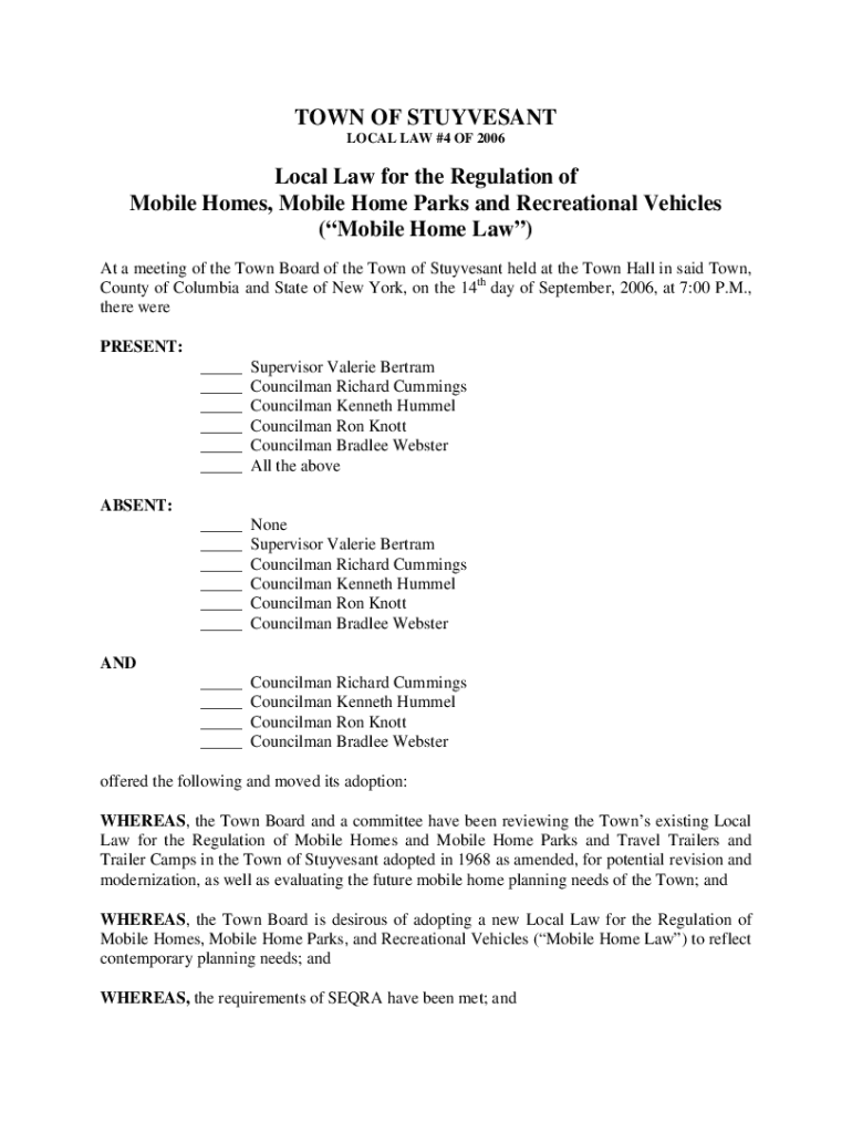 Fillable Online Local Law for the Regulation of Mobile Homes, Fax
