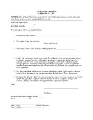 AFFIDAVIT OF AUTHORITY (Corporation, LLC, etc.) PURPOSE ...