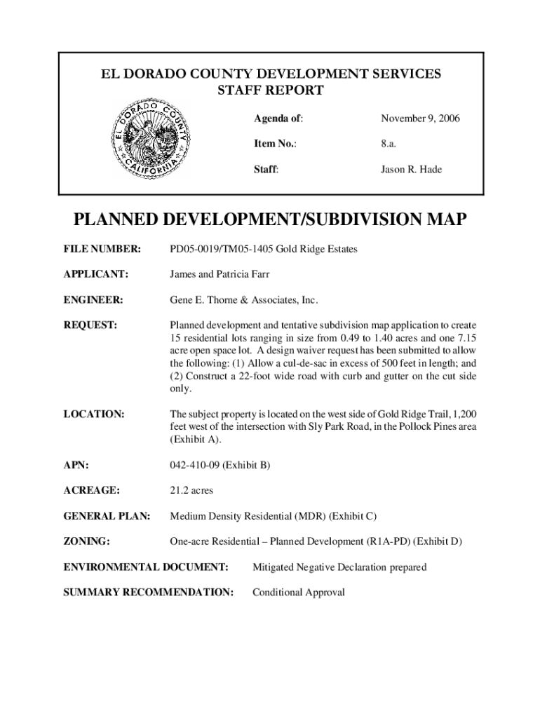 Fillable Online El Dorado County Development Services Staff Report Fax