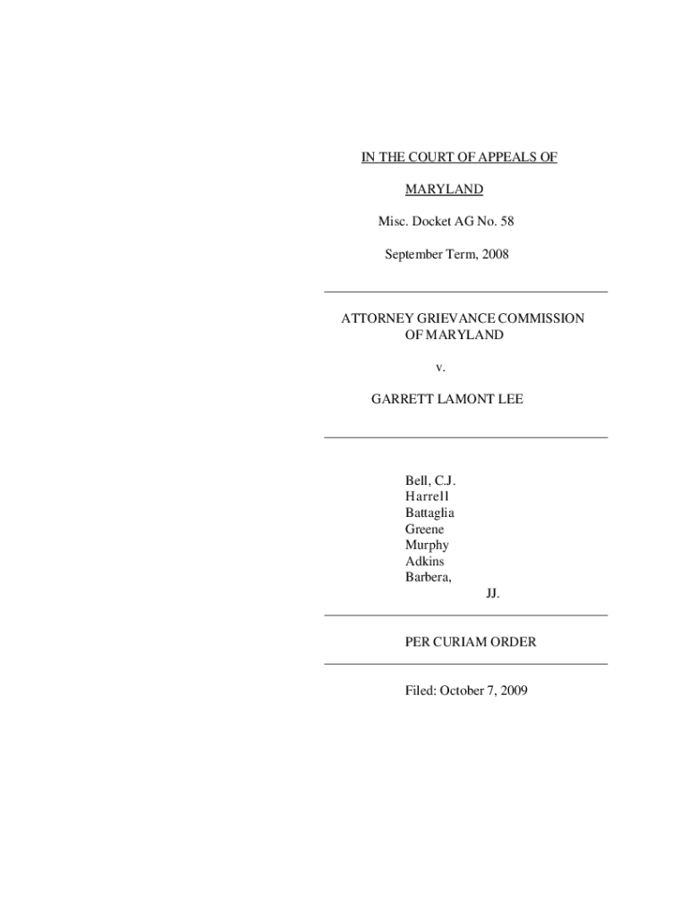 Fillable Online Attorney Grievance Comm'n of Md. v. Bell Fax Email Print pdfFiller
