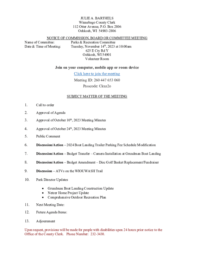 Fillable Online JULIE A. BARTHELS Winnebago County Clerk 112 Otter