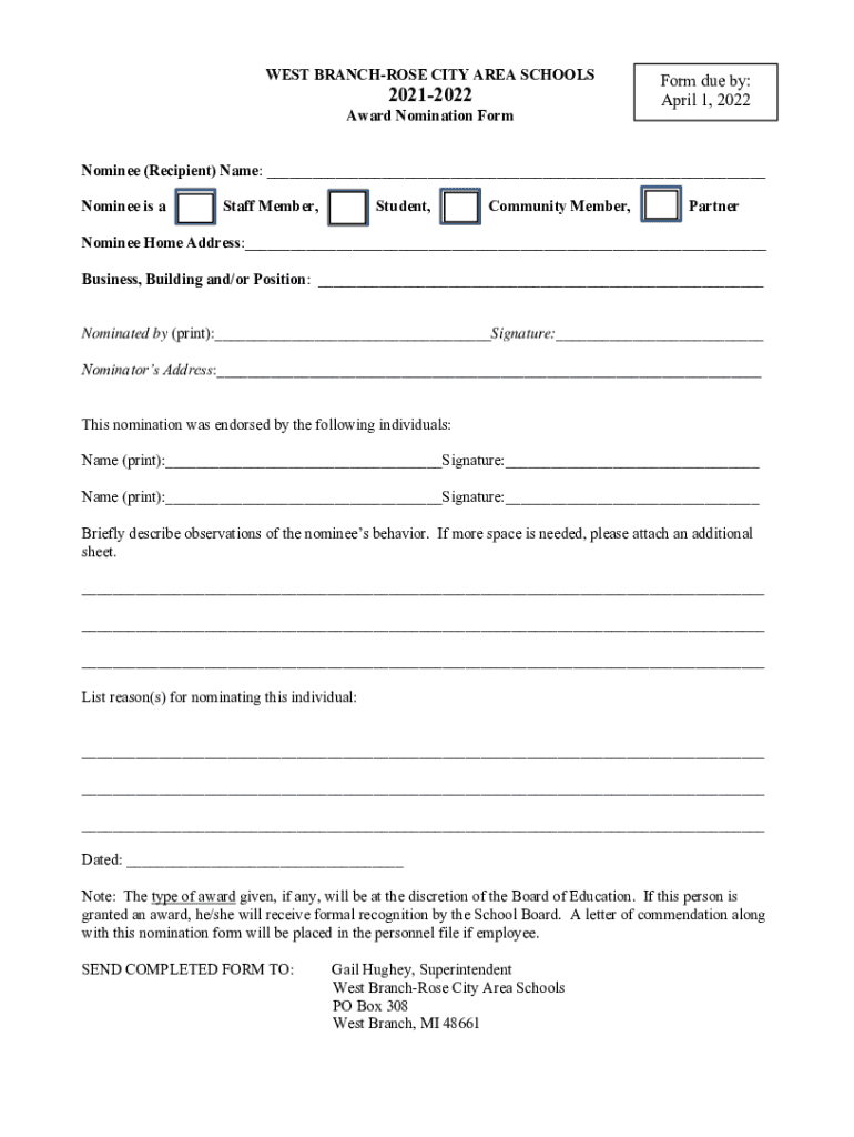 Fillable Online West Branch Rose City Area Schools Fax Email Print