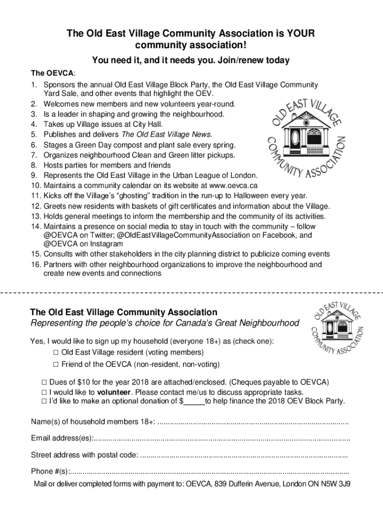 Fillable Online The Old East Village Community Association is YOUR