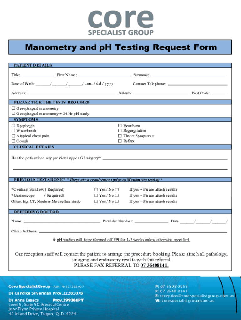 Fillable Online Motility and pH Testing Request Form Fax Email Print