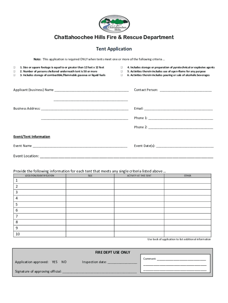 Fillable Online Fire Department Tent Requirements in Excess of 400
