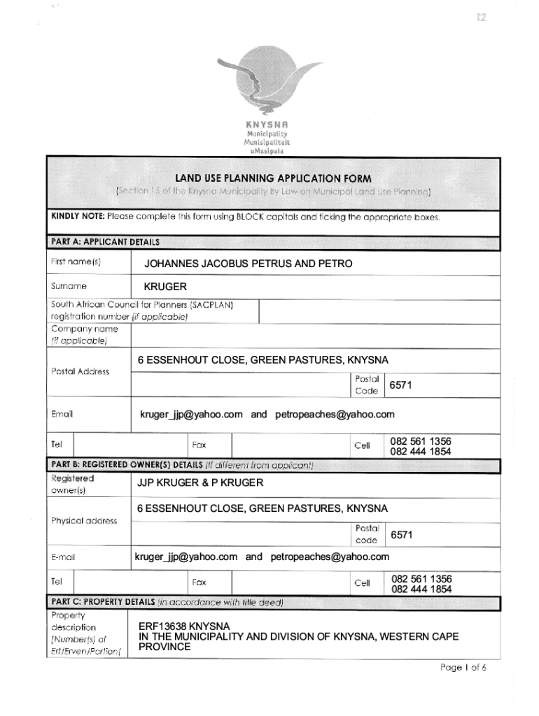 Fillable Online Land Use Planning Application Form Filled In.pdf Fax ...