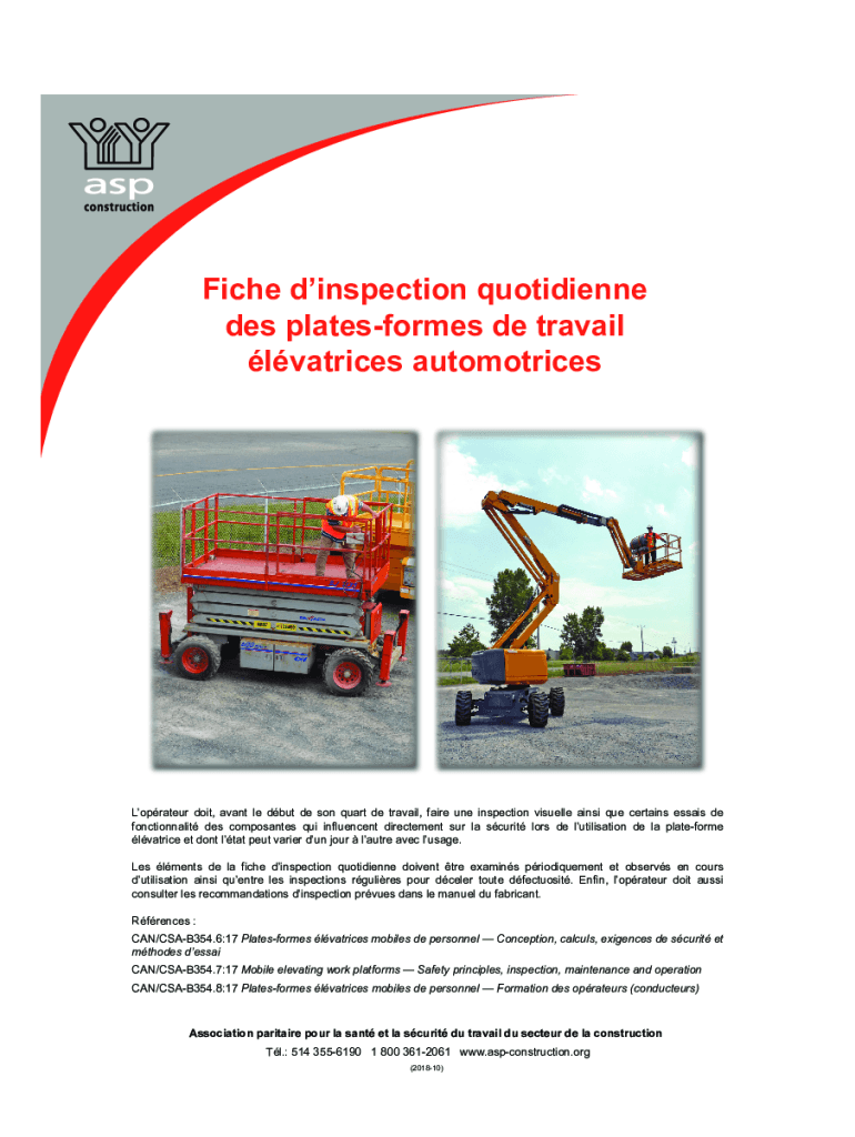 Fiche d’inspection quotidienne des plates-formes de travail élévatrices