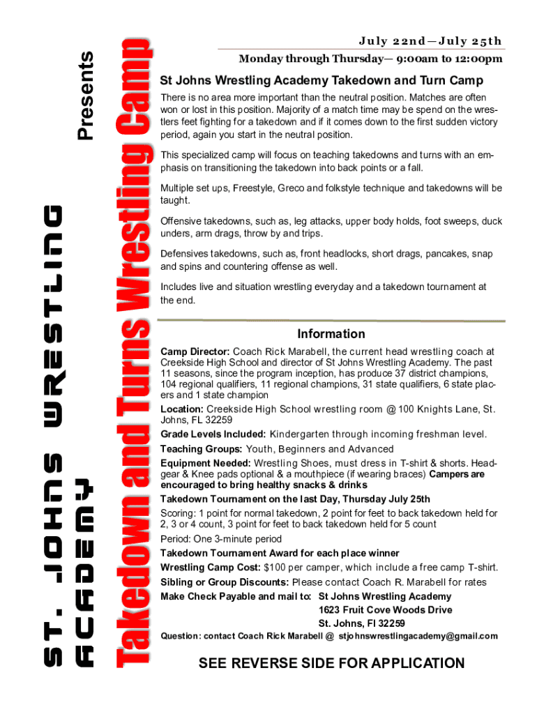 Fillable Online wwwchs stjohns k12 fl St Johns Wrestling Academy