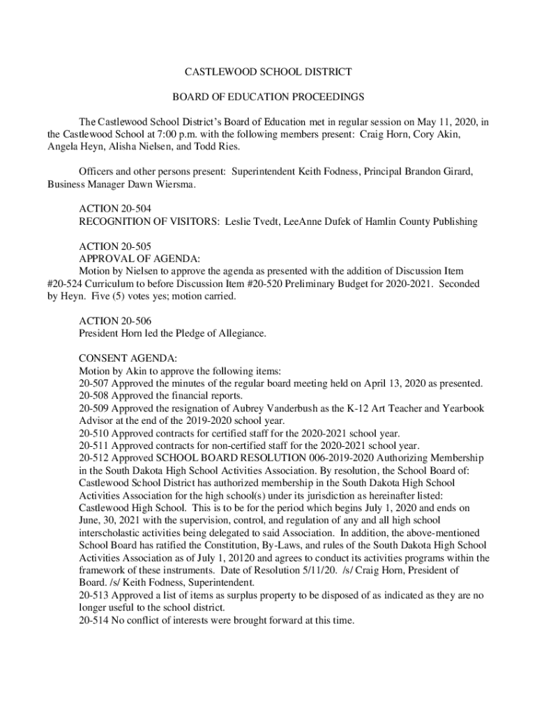 Fillable Online Fillable Online The Castlewood School Districts Board