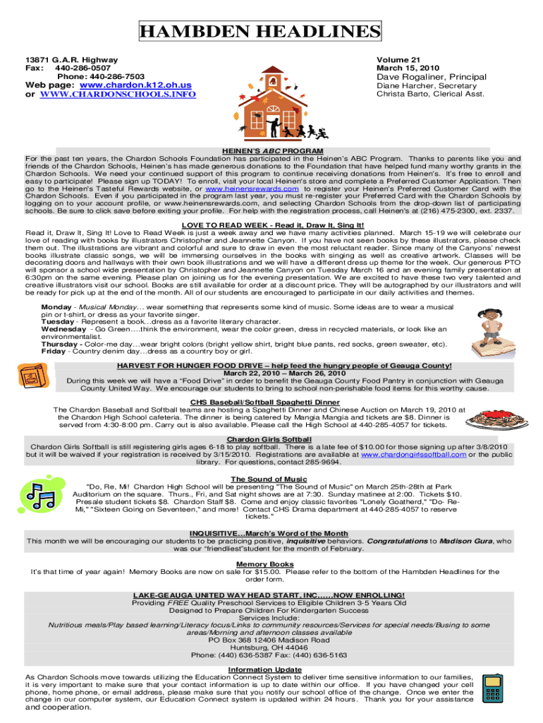 Fillable Online Chardon Local Schools Curriculum Fax Email Print