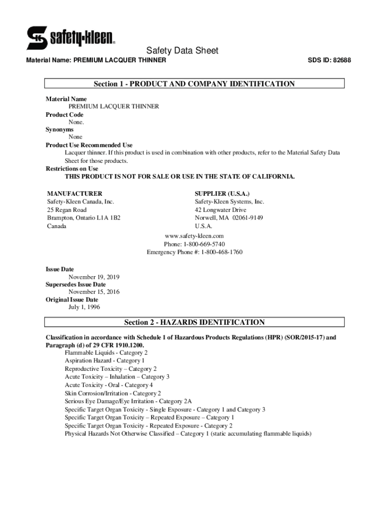 Fillable Online lacquer thinner premium safety data sheet Fax Email