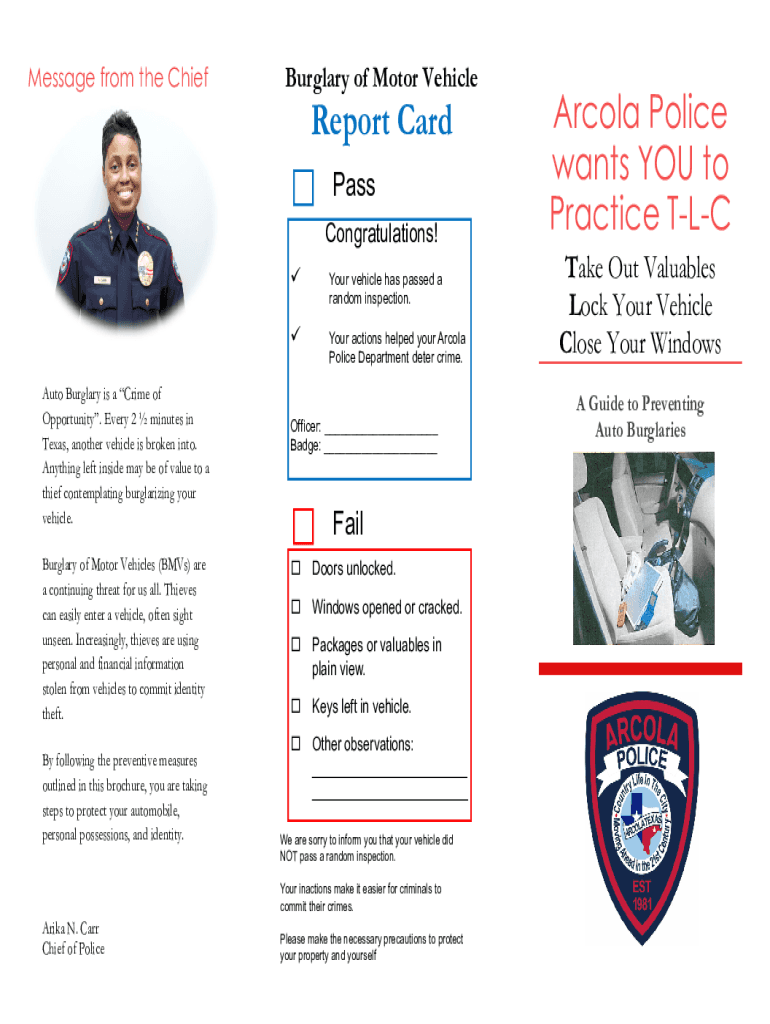 Fillable Online Report Card Arcola Police wants YOU to Practice TLC