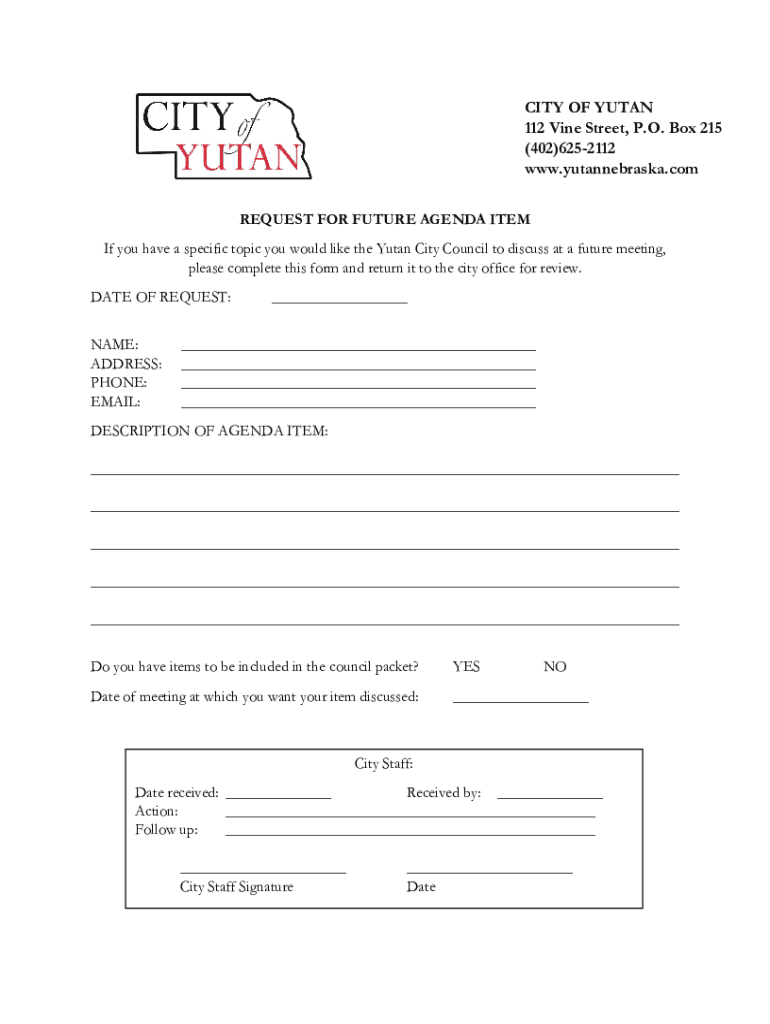 Fillable Online City Offices, 112 Vine St, Yutan, NE, General