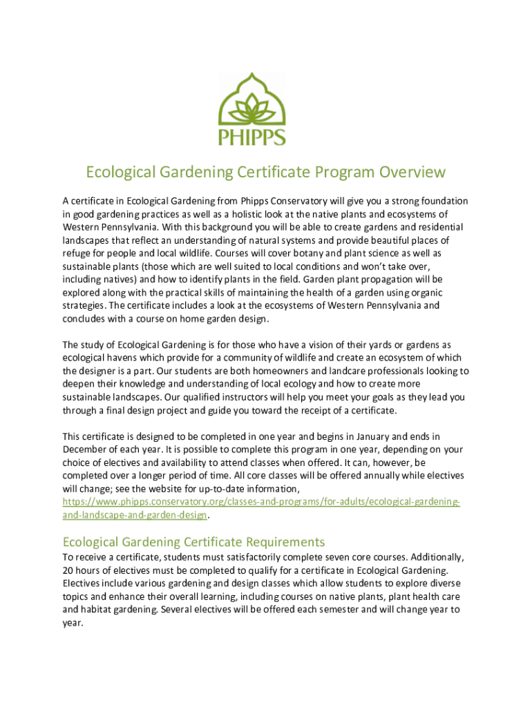 Fillable Online Ecological Gardening Certificate Program Overview Fax ...