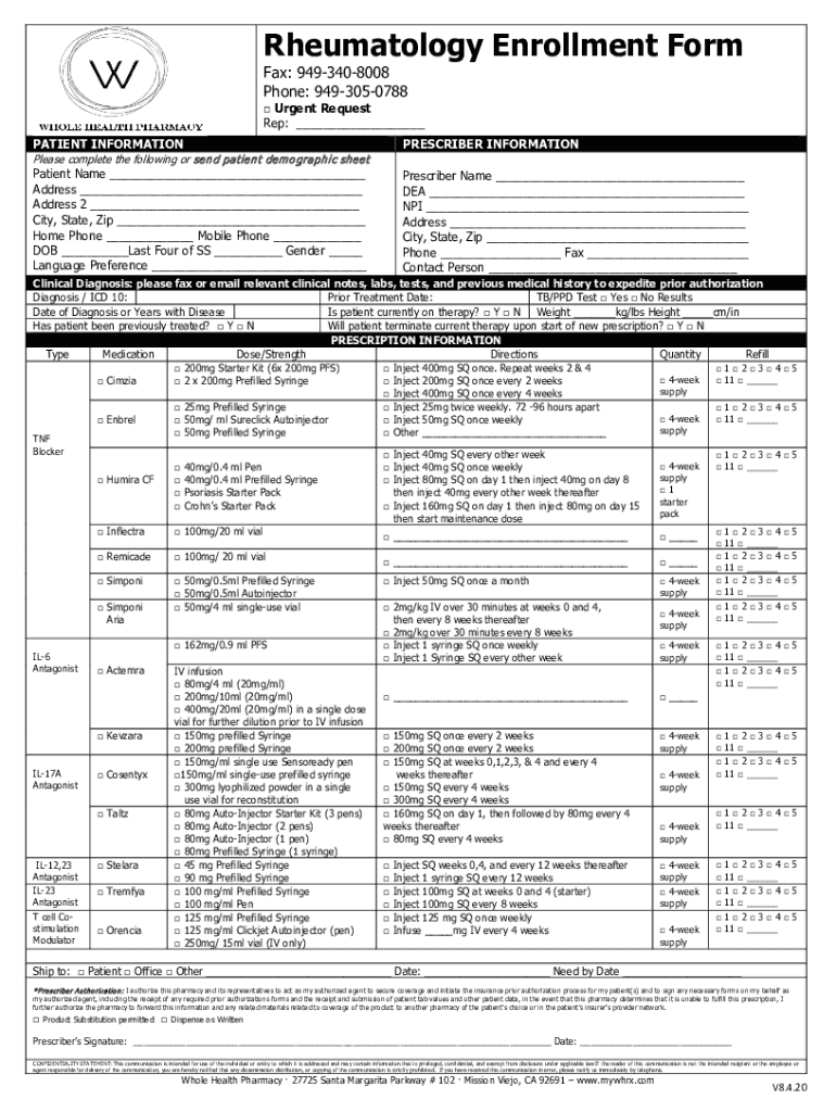 Fillable Online Fillable Online Rheumatology Enrollment Form (AK) Fax Fax Email Print